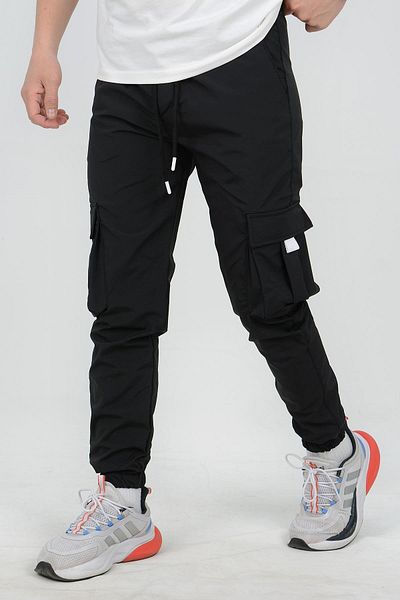 Edwox Men's Slim Fit Pocketed Thin Sports Trousers with Elastic Waist and Legs Black Edw071