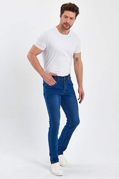 yakamor Чоловічі джинси Slim Fit з деталями з каменю та блискавкою