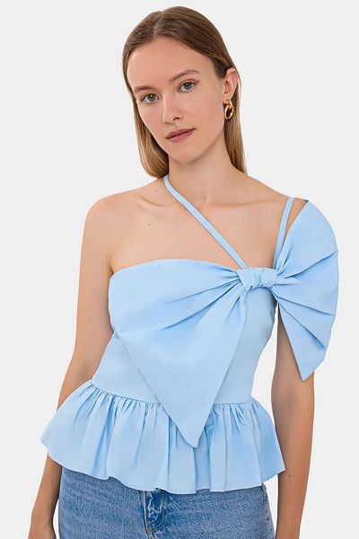 Hiccup Crop top asimetric din bumbac cu detaliu de panglică