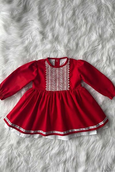 Bertuğ Bebek Rochie roșie pentru fetiță, 23 aprilie, cu dantelă și panglică