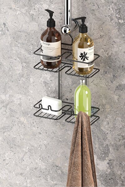 Teknotel Asılabilir Kancalı Askılı Banyo Rafı Mat Siyah BK067