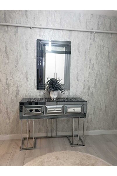 Dinç Metal Sehpa Özel Üretim Mdf Füme Ayna - Gümüş Dresuar Takımı