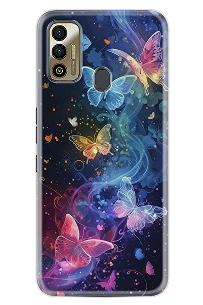 TECNO Spark 7T Kılıf Boutique Baskılı Resimli Neon Kelebekler Pcode -092