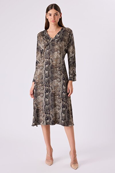 FEVER Drapeli piton desenli elbise