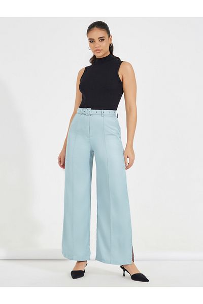 Styli High Rise Belted Pants with Side Slit