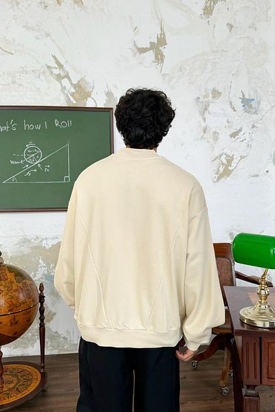 Flaw Wear Don'T Worry, Be Happy Embroidered Stone Color Oversize Sweatshirt