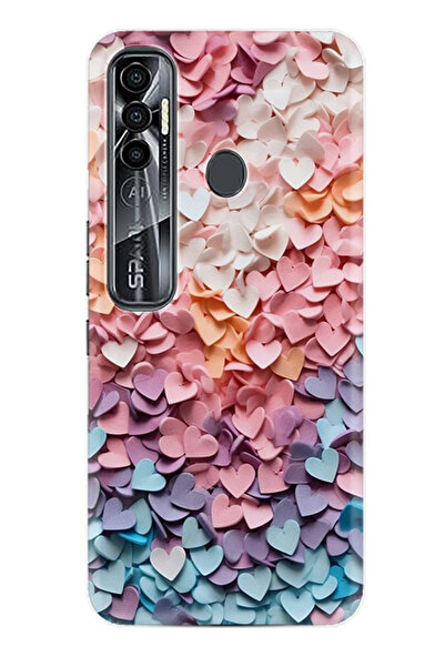 TECNO Spark 7 Pro Kılıf Boutique Baskılı Resimli Renkli Kalpler Pcode -040