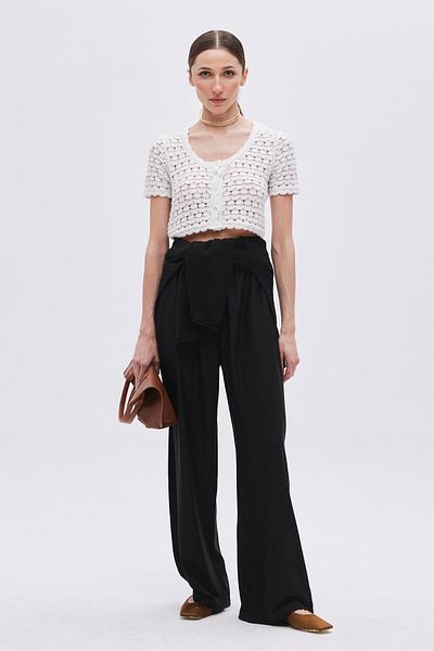 SHERIN Ecru Snap Knitwear Crop Top