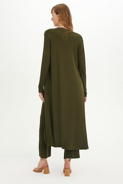 SHERIN Khaki Strapless Athlete Cardigan Trousers Triple Knitwear Set
