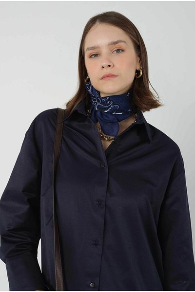HEQA Cămașă scurtă de birou din popelin bleumarin