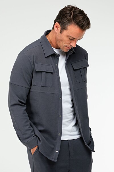 speedlife Καπνιστό κανονικό βαμβακερό μπουφάν γιακά με κουμπωτό ανδρικό πουκάμισο XC2364