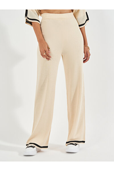 Styli Wide Leg Casual Knit Pants with Contrast Trim