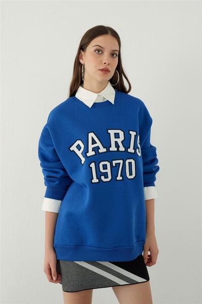 Sherin Mavi Gömlek Yaka Detaylı Sweatshirt