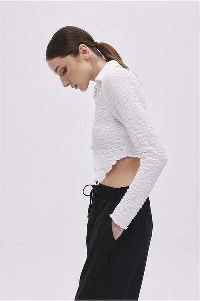 SHERIN Екрю Асиметричний Кроп Блуза