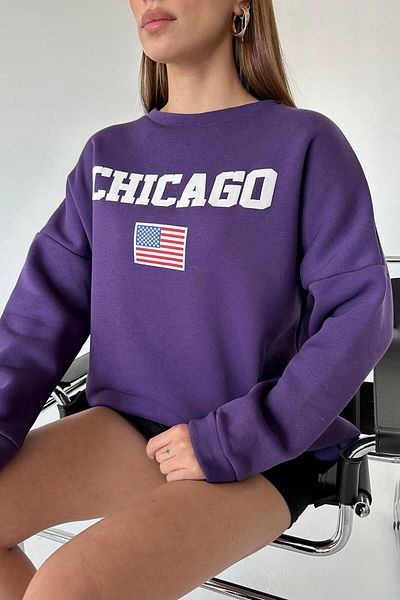 mydukkan.co Sweat cu trei fire cu imprimeu State Purple