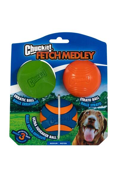 Chuckit ! كرة لعب للكلاب مكونة من 3 قطع من Fetch Medley (الجيل 2) (متوسطة الحجم)