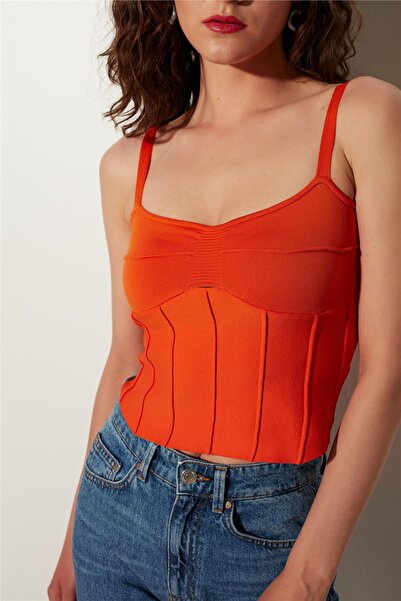 SHERIN Orange Strappy Knitwear Corset
