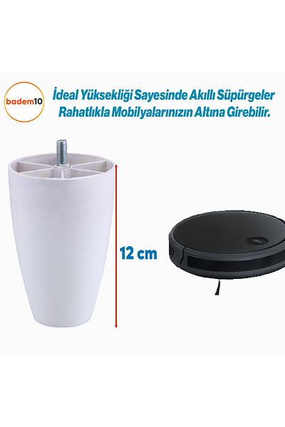 Badem10 Șurub (M8 DENT SUBTIRE) Oval Plastic 12 Cm Mobilier Alb Dulap Canapea Fotoliu Picioare Picioare