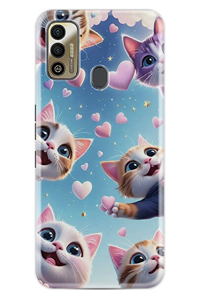 TECNO Spark 7T Kılıf Boutique Baskılı Resimli Kalp ve Kedi Pcode -035