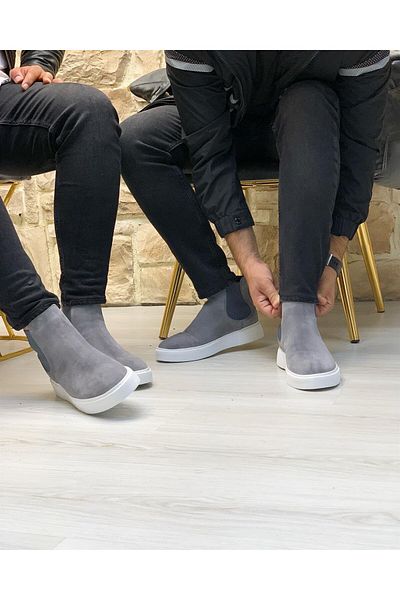ByItallanoshoes Gray Janry Suede 2090 Genuine Leather Suede Men's Chelsea Boots Gray