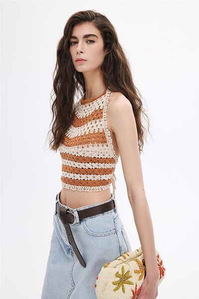 SHERIN Tile Color Crop Top - Κολάρο Halter