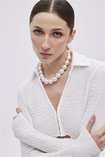SHERIN Μπλούζα Ecru Asymmetric Crop