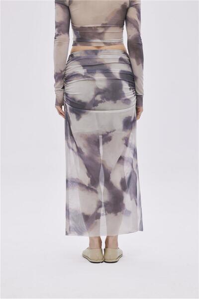 SHERIN Μπεζ ντραπέ Λεπτομερής μίντι τούλινη φούστα