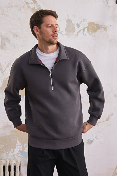 COMBİNE MİCHAİL Мъжка суитшърт с половин цип SMOKE