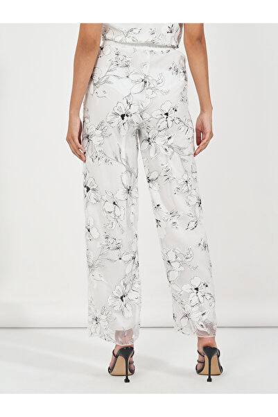 Styli Embroidery Detail Straight Fit Satin Trousers