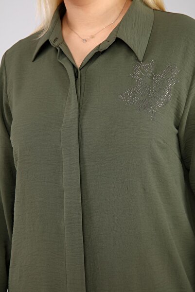 Ferace Women's Large Size Leaf Printed Shirt Tunic