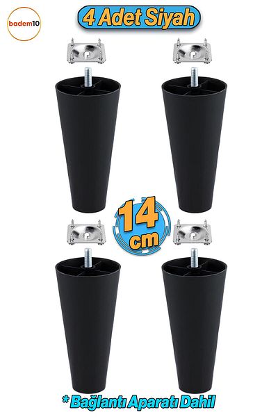 Badem10 4 buc șuruburi (M8 DENT subțire) 14 cm (NEGRU) Mobilier din plastic Fotoliu Canapea Picior Picioare Include aparate