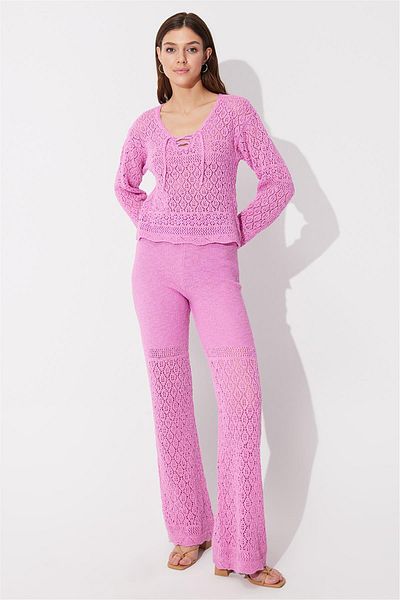 SHERIN Pink Knitted Patterned Sweater Trousers Set