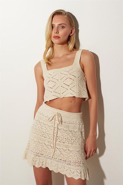 SHERIN Ecru Openwork Mini Skirt