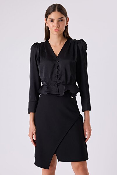 FEVER V yakalı saten bluz