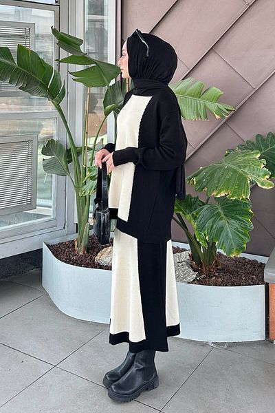 lamelif Σετ Πλεκτά Μαύρα Ριμπ