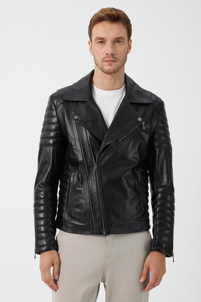 Deri Company Biker Siyah Deri Mont