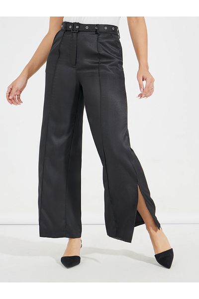 Styli High Rise Belted Pants with Side Slit