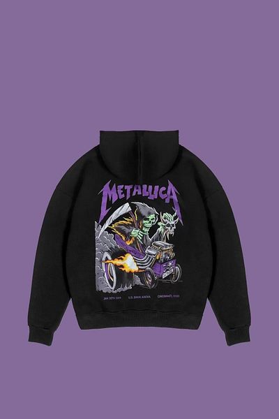 AEMİ Hanorac gros cu glugă, imprimat pe spate Metallica, 100% bumbac