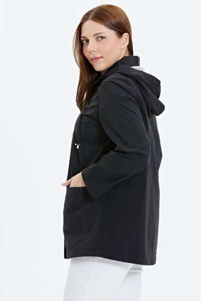 Selen Giyim Büyük Beden Kapüşonlu Önü Fermuarlı Trençkot