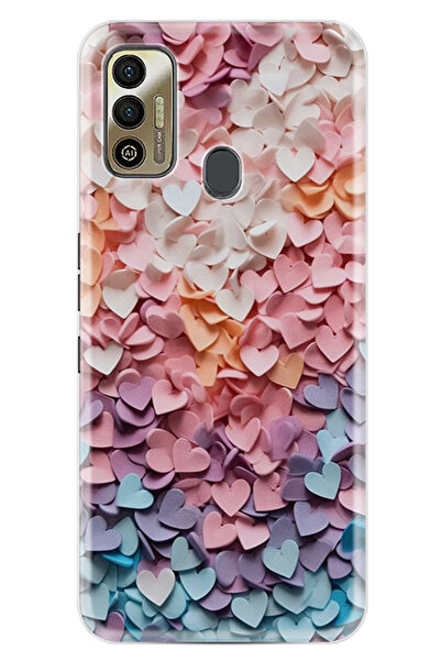 TECNO Spark 7T Kılıf Boutique Baskılı Resimli Renkli Kalpler Pcode -040