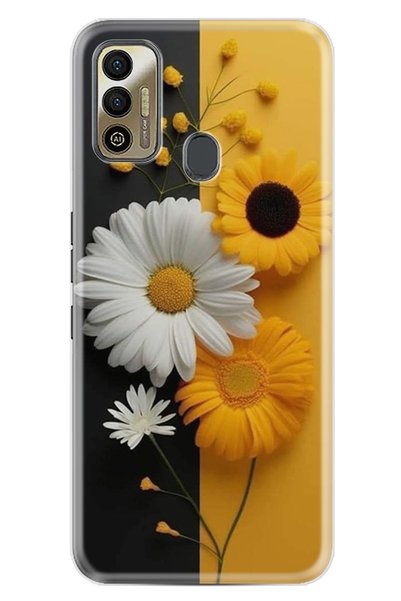 TECNO Spark 7T Kılıf Boutique Baskılı Resimli Sarı Beyaz Çiçek Pcode -044