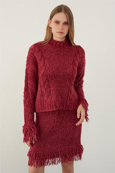 SHERIN Fuchsia Knitwear Sweater and Skirt Set - Tassels