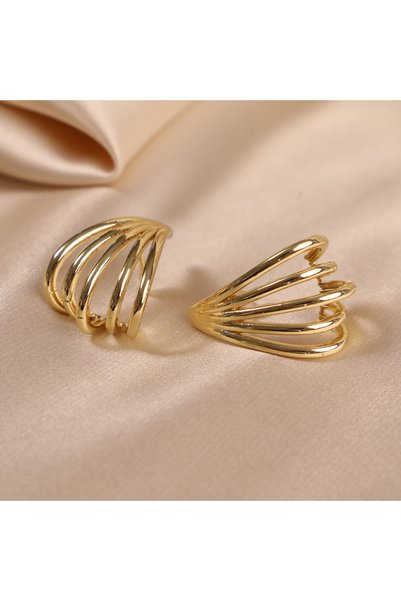 FOURSOLOS Steel Women's Earrings, 5 Rows Half Hoop, Gold Color, No:67