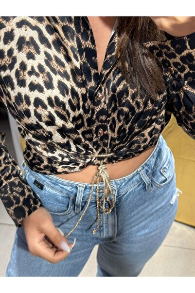 Serica Moda Leopard Patterned Crop Shirt with Tie Detail