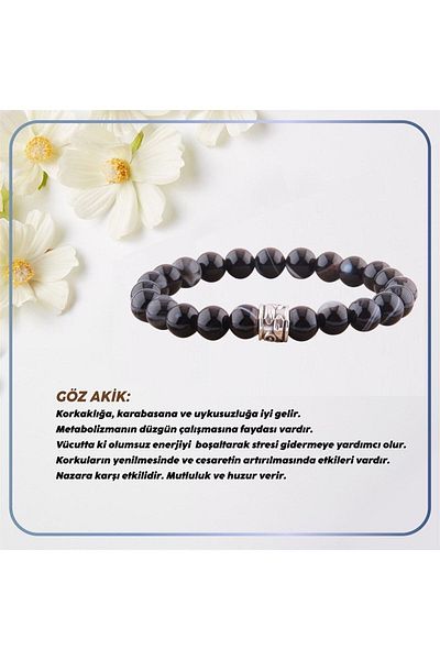 OSMANLI DOĞAL TAŞ Certified Eye Agate Natural Stone Bracelet 8 Mm - B125
