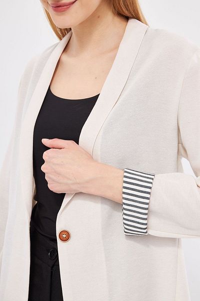 armonika Ecru Single Button Striped Women's Jacket - ARM-22K001122
