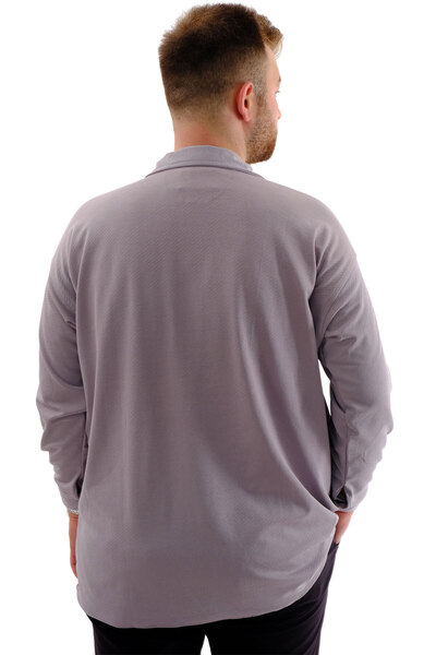 ModeXL Mode XL Large Size Men's Shirt Apas Collar Long Sleeve Jakar U24381 Gray