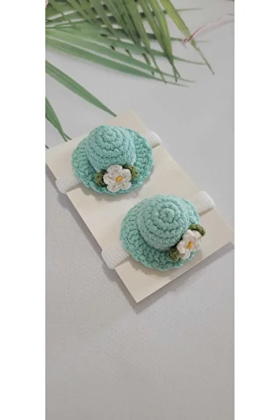 Kadın Girişimciler Atölyesi Pălărie elegantă florală organică Amigurumi, realizată manual, cataramă din cauciuc din 2 piese
