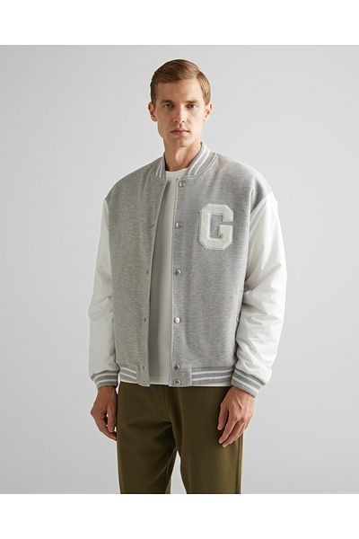 Gant Men's Gray Relaxed Fit Prevailing Collar Logo Bomber Jacket