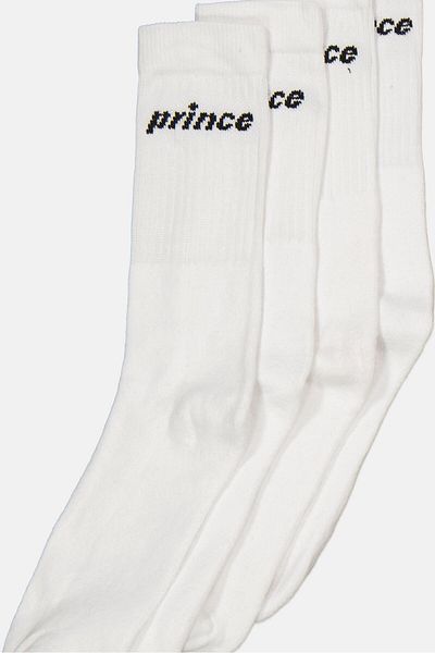 Prince Men 5 Pairs Full Length Brand Logo Socks, White